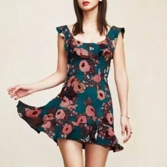 Reformation Dresses & Skirts - New Reformation Perla Floral Ruffle Mini Dress Teal Pink 0 $218